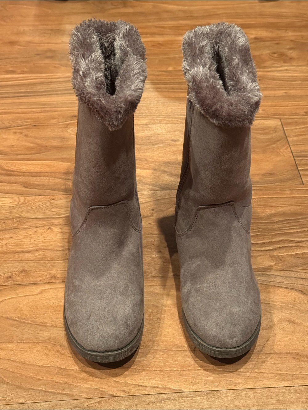 Girl's Faux Fur Trim Gray Winter Ankle Boots